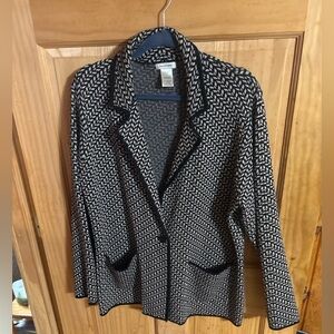 Max Studio Knit Blazer Cardigan Jacket Black Cream Pattern Size Large